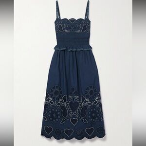 Sea New York Navy Midi Dress with Embroidery